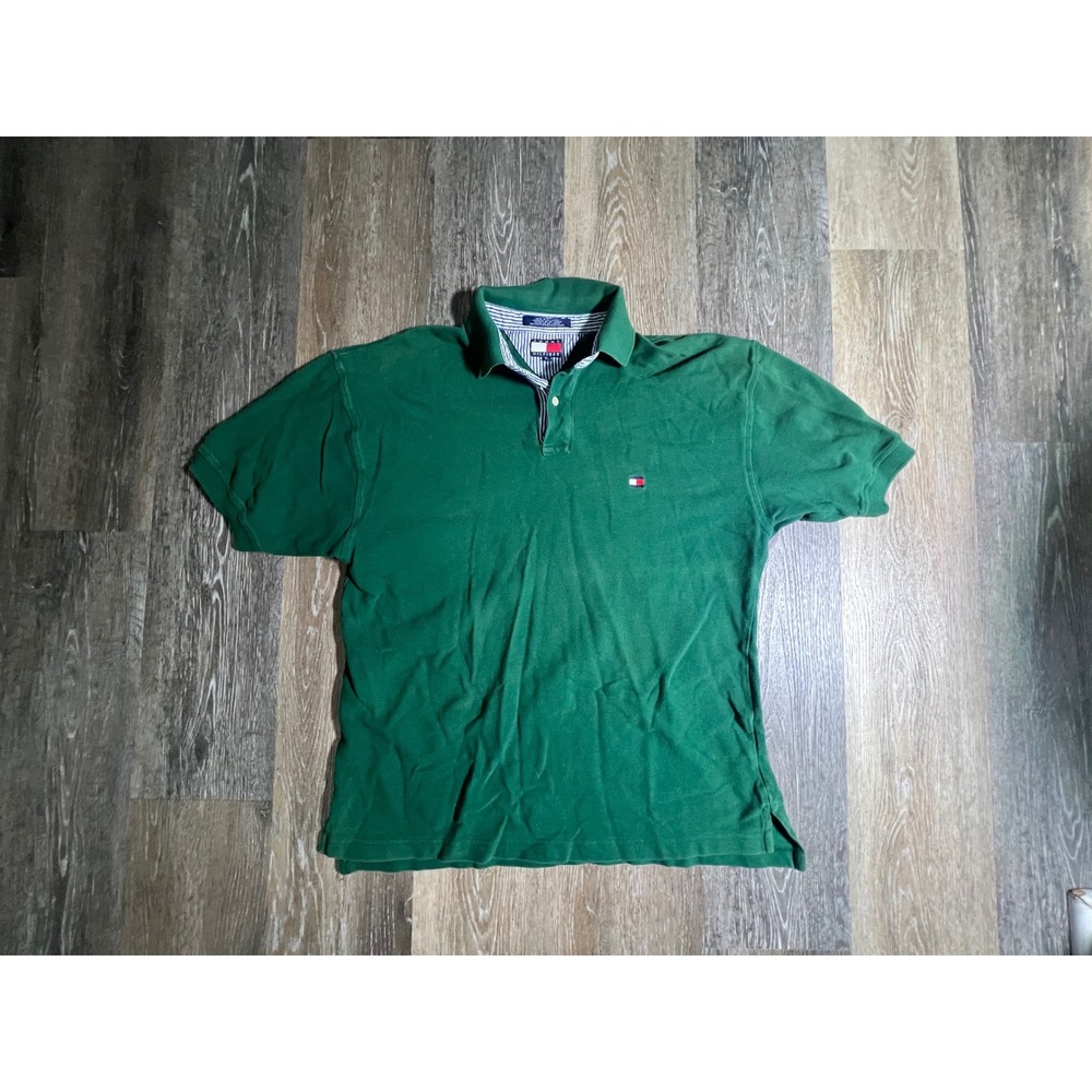 Tommy Hilfiger Polo Shirt Mens XL Green Excellent Short Sleeve Embroidered Logo